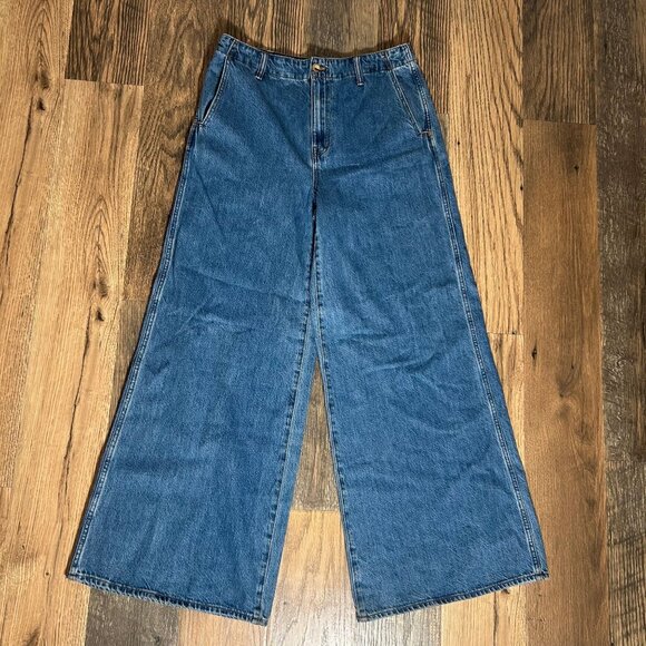 Madewell Wide Sweep Denim Trousers Java Wash Blue Size 28 NWT NT510 - Picture 2 of 4